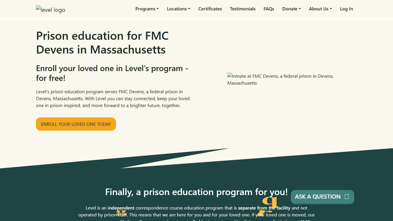 Prison Education For FMC Devens - Level